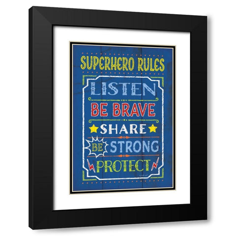 Superhero Rules Black Modern Wood Framed Art Print with Double Matting by Pugh, Jennifer