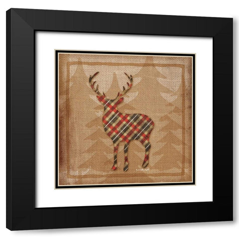 Deer Plaid Black Modern Wood Framed Art Print with Double Matting by Pugh, Jennifer