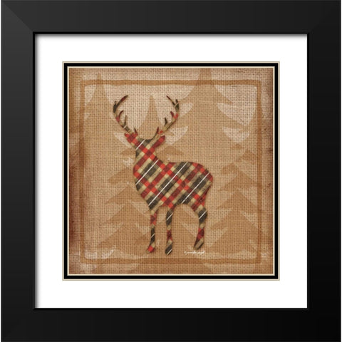 Deer Plaid Black Modern Wood Framed Art Print with Double Matting by Pugh, Jennifer