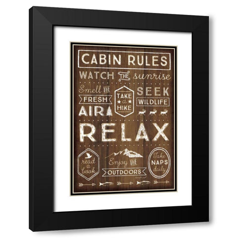 Cabin Rules Black Modern Wood Framed Art Print with Double Matting by Pugh, Jennifer