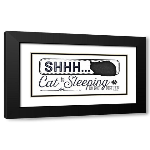 Shhh Cat is Sleeping Black Modern Wood Framed Art Print with Double Matting by Pugh, Jennifer
