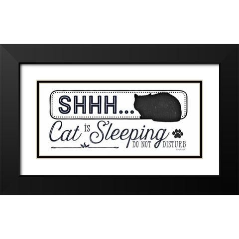 Shhh Cat is Sleeping Black Modern Wood Framed Art Print with Double Matting by Pugh, Jennifer