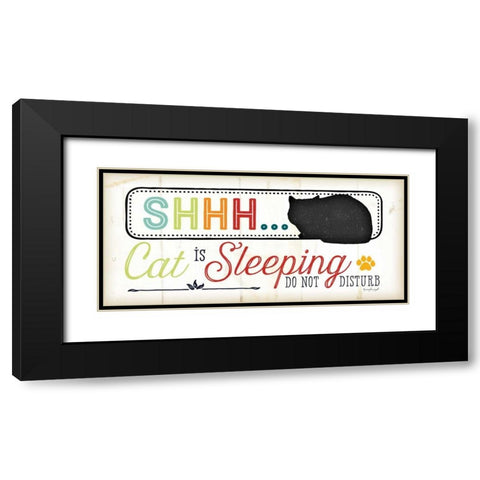 Shhh Cat is Sleeping - Color Black Modern Wood Framed Art Print with Double Matting by Pugh, Jennifer