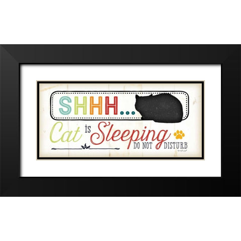 Shhh Cat is Sleeping - Color Black Modern Wood Framed Art Print with Double Matting by Pugh, Jennifer