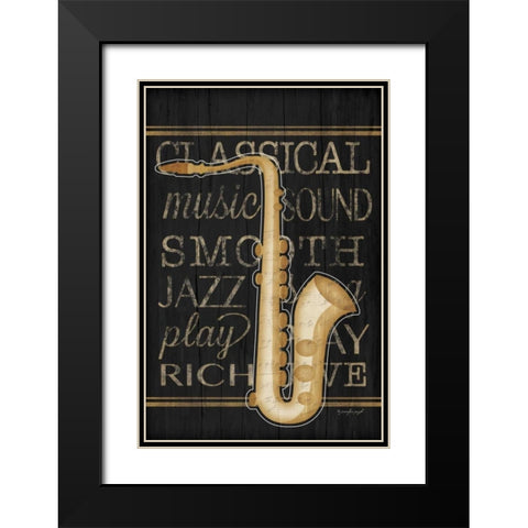 Music Saxophone Black Modern Wood Framed Art Print with Double Matting by Pugh, Jennifer