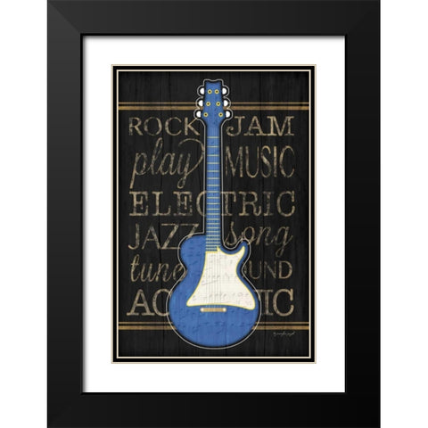 Music Guitar - Blue Black Modern Wood Framed Art Print with Double Matting by Pugh, Jennifer