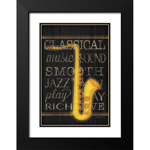 Music Saxophone Black Modern Wood Framed Art Print with Double Matting by Pugh, Jennifer