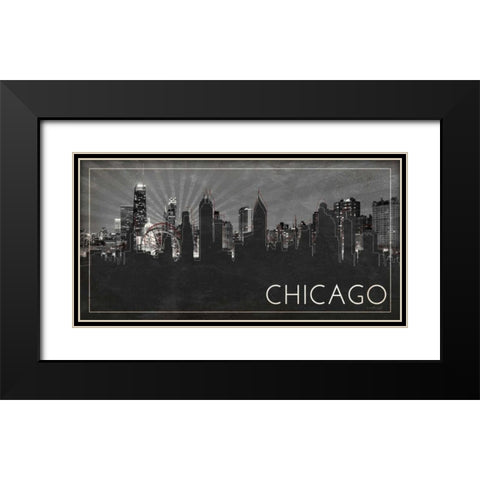 Chicago Silhouette Black Modern Wood Framed Art Print with Double Matting by Pugh, Jennifer