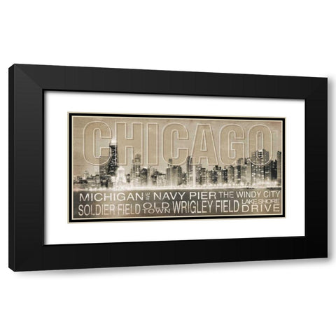 Chicago Black Modern Wood Framed Art Print with Double Matting by Pugh, Jennifer