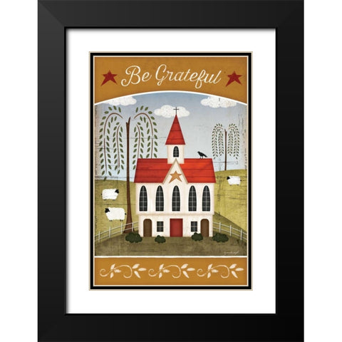 Be Grateful Black Modern Wood Framed Art Print with Double Matting by Pugh, Jennifer