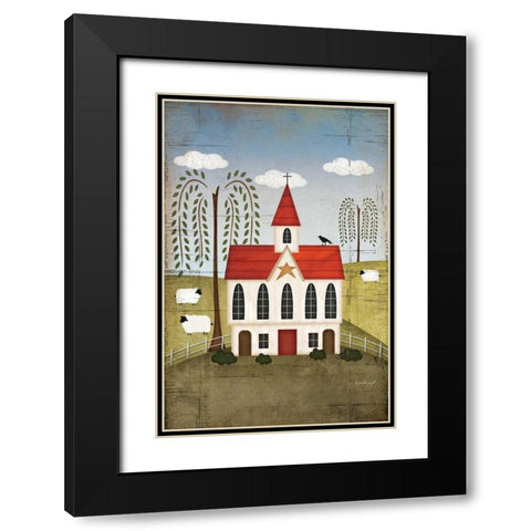 Primitive Church Black Modern Wood Framed Art Print with Double Matting by Pugh, Jennifer