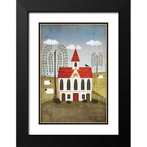 Primitive Church Black Modern Wood Framed Art Print with Double Matting by Pugh, Jennifer