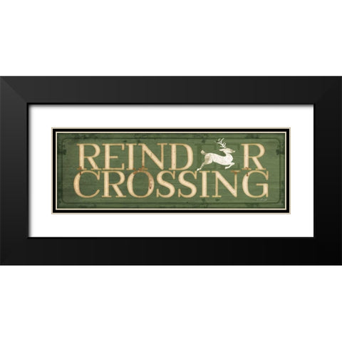 Reindeer Crossing Christmas Black Modern Wood Framed Art Print with Double Matting by Pugh, Jennifer