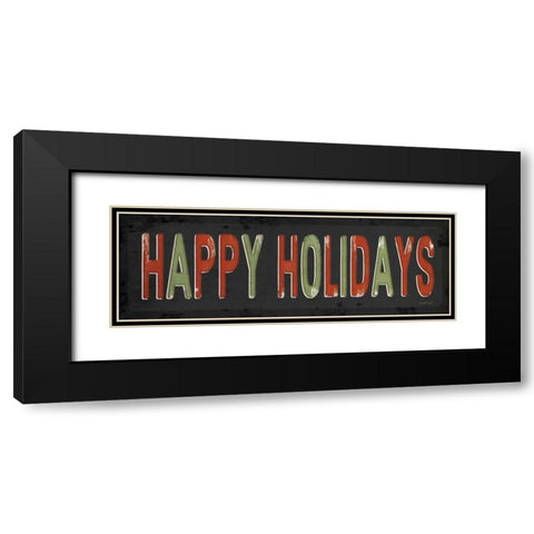 Happy Holidays Christmas Black Modern Wood Framed Art Print with Double Matting by Pugh, Jennifer