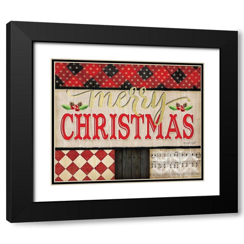Merry Christmas Plaid Black Modern Wood Framed Art Print with Double Matting by Pugh, Jennifer