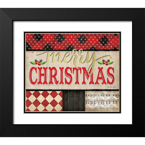 Merry Christmas Plaid Black Modern Wood Framed Art Print with Double Matting by Pugh, Jennifer