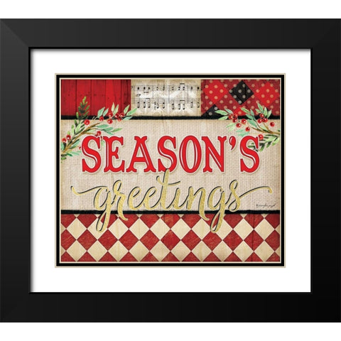 Seasons Greetings Plaid Black Modern Wood Framed Art Print with Double Matting by Pugh, Jennifer