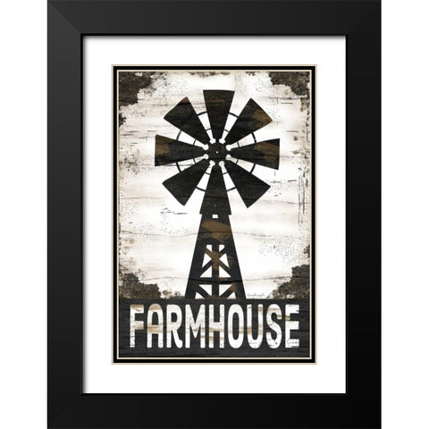 Farmhouse Windmill Black Modern Wood Framed Art Print with Double Matting by Pugh, Jennifer