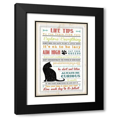 Life Tips - Cats Black Modern Wood Framed Art Print with Double Matting by Pugh, Jennifer