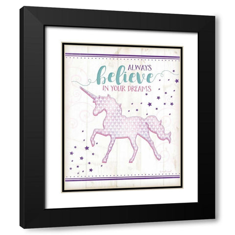 Believe Unicorn Black Modern Wood Framed Art Print with Double Matting by Pugh, Jennifer