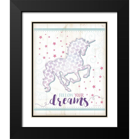 Dreams Unicorn Black Modern Wood Framed Art Print with Double Matting by Pugh, Jennifer