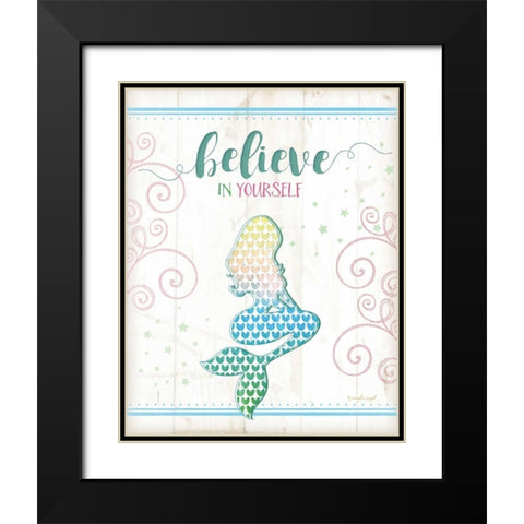 Believe Mermaid Black Modern Wood Framed Art Print with Double Matting by Pugh, Jennifer