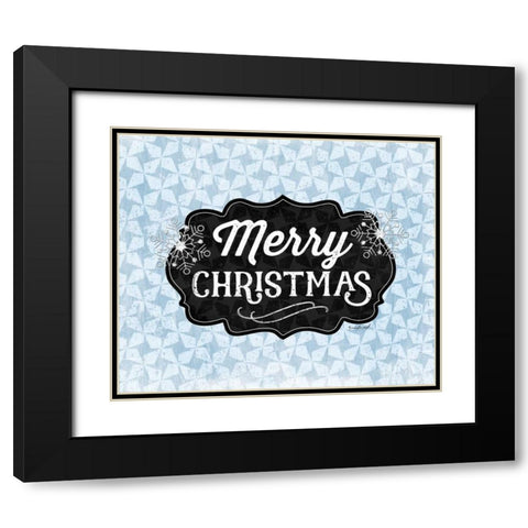 Merry Christmas Blue Black Modern Wood Framed Art Print with Double Matting by Pugh, Jennifer