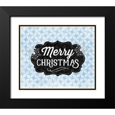 Merry Christmas Blue Black Modern Wood Framed Art Print with Double Matting by Pugh, Jennifer