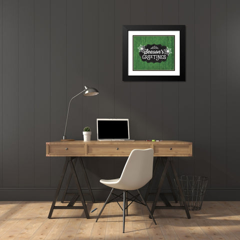 Seasons Greetings - Green Black Modern Wood Framed Art Print with Double Matting by Pugh, Jennifer