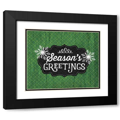 Seasons Greetings - Green Black Modern Wood Framed Art Print with Double Matting by Pugh, Jennifer