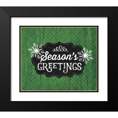 Seasons Greetings - Green Black Modern Wood Framed Art Print with Double Matting by Pugh, Jennifer