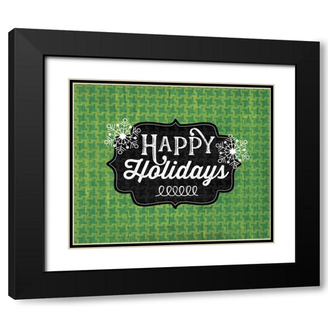 Happy Holidays - Green Black Modern Wood Framed Art Print with Double Matting by Pugh, Jennifer