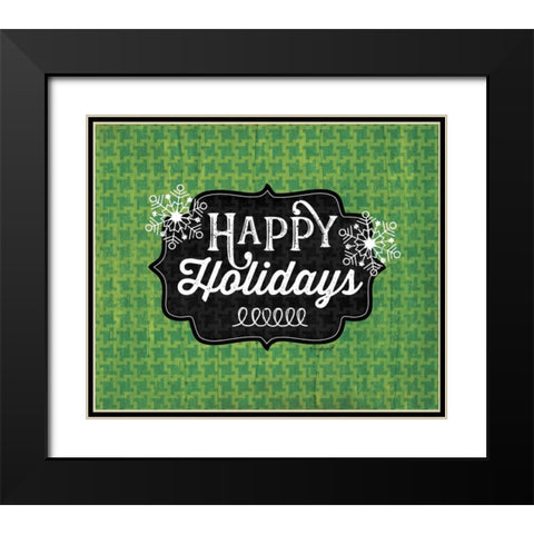 Happy Holidays - Green Black Modern Wood Framed Art Print with Double Matting by Pugh, Jennifer