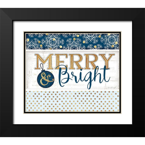 Merry and Bright Blue Black Modern Wood Framed Art Print with Double Matting by Pugh, Jennifer