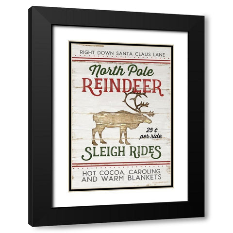 Vintage Reindeer Rides Black Modern Wood Framed Art Print with Double Matting by Pugh, Jennifer