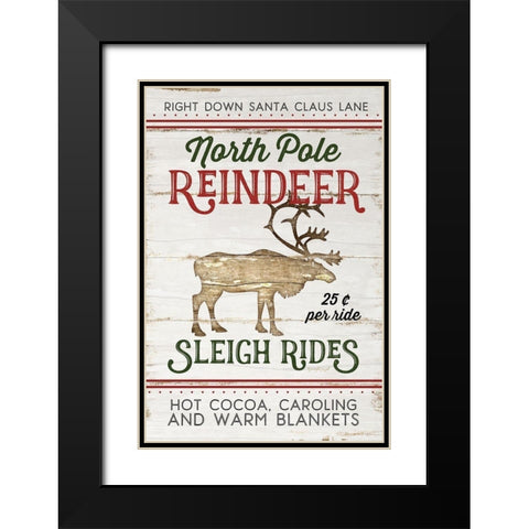 Vintage Reindeer Rides Black Modern Wood Framed Art Print with Double Matting by Pugh, Jennifer