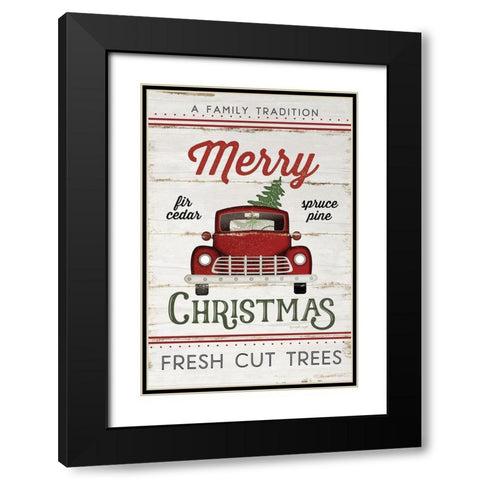 Vintage Truck Merry Christmas Black Modern Wood Framed Art Print with Double Matting by Pugh, Jennifer