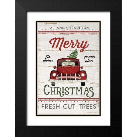 Vintage Truck Merry Christmas Black Modern Wood Framed Art Print with Double Matting by Pugh, Jennifer