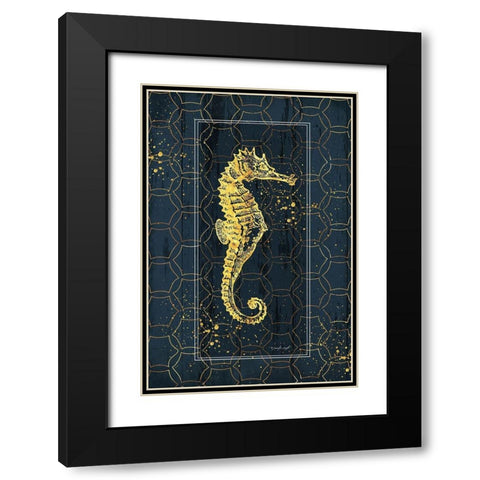 Gold Seahorse Black Modern Wood Framed Art Print with Double Matting by Pugh, Jennifer