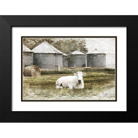 White Cow Black Modern Wood Framed Art Print with Double Matting by Pugh, Jennifer