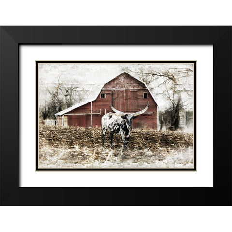 Longhorn Black Modern Wood Framed Art Print with Double Matting by Pugh, Jennifer