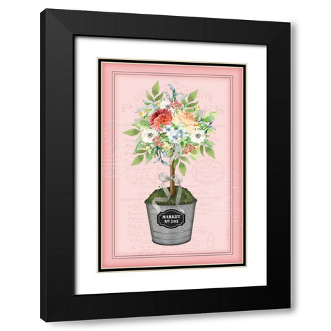 Floral Topiary - Pink Black Modern Wood Framed Art Print with Double Matting by Pugh, Jennifer