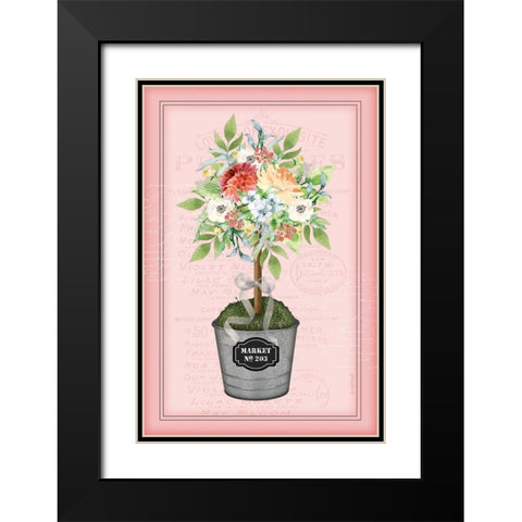 Floral Topiary - Pink Black Modern Wood Framed Art Print with Double Matting by Pugh, Jennifer