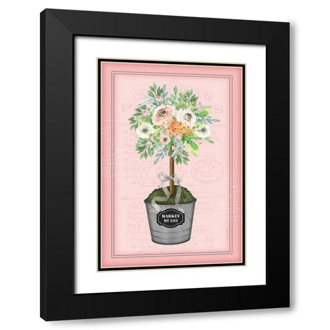 Floral Topiary II - Pink Black Modern Wood Framed Art Print with Double Matting by Pugh, Jennifer