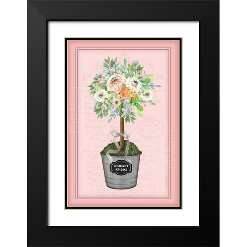 Floral Topiary II - Pink Black Modern Wood Framed Art Print with Double Matting by Pugh, Jennifer