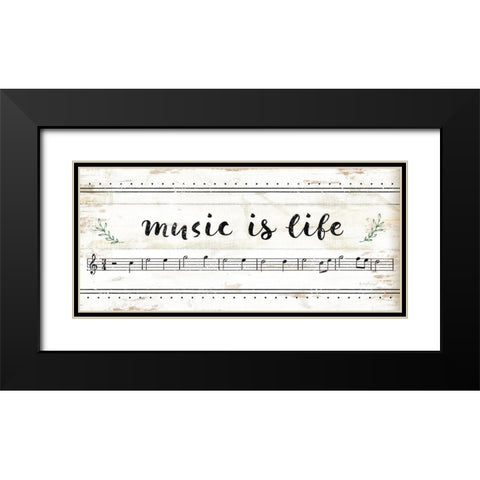 Music is Life Black Modern Wood Framed Art Print with Double Matting by Pugh, Jennifer