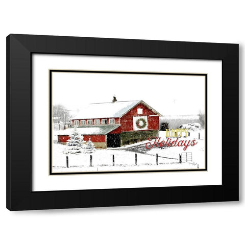 Happy Holidays Barn Black Modern Wood Framed Art Print with Double Matting by Pugh, Jennifer