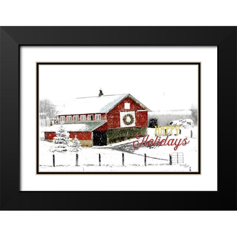 Happy Holidays Barn Black Modern Wood Framed Art Print with Double Matting by Pugh, Jennifer