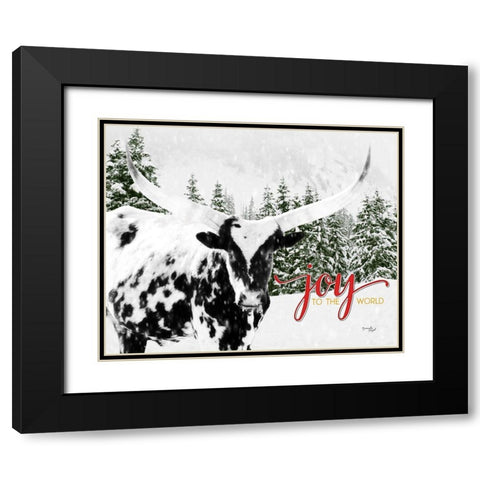 Joy to the World Longhorn Black Modern Wood Framed Art Print with Double Matting by Pugh, Jennifer