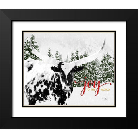 Joy to the World Longhorn Black Modern Wood Framed Art Print with Double Matting by Pugh, Jennifer